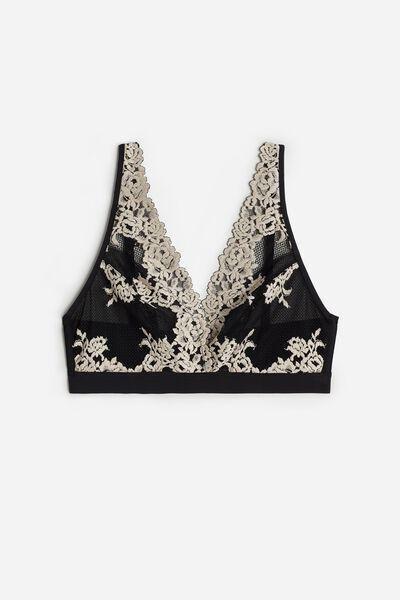 Black Pretty Flowers Triangle Bra, Black/ivory, large image number 2