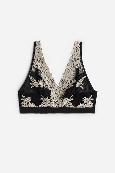 Black Pretty Flowers Triangle Bra, Black/ivory, large image number 3