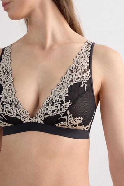 Black Pretty Flowers Triangle Bra, Black/ivory, large image number 8