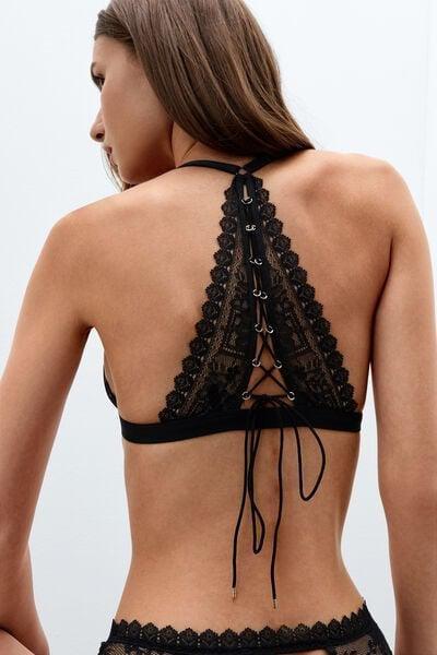 Black Tempting Treat Triangle Lace Bra, Black, large image number 0