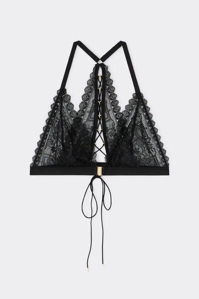 Black Tempting Treat Triangle Lace Bra, Black, large image number 3
