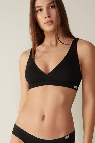 Black Lara Cotton Triangle Bra, , large image number 0
