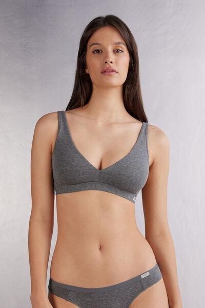 Grey Natural Cotton Triangle Bra, Cloud Grey Blend, large image number 1