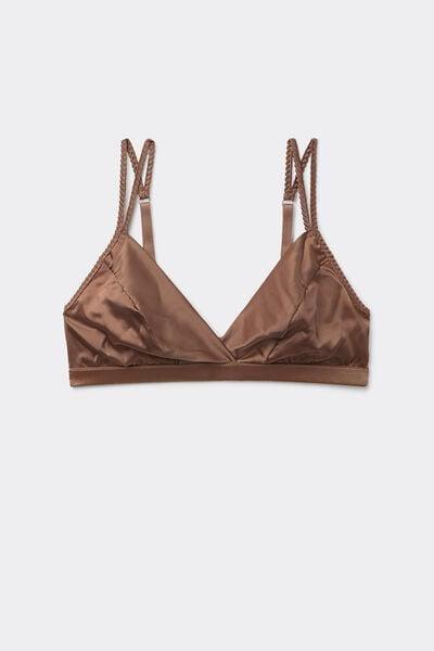 Brown Unpadded Wireless Silk Triangle Bra, Brown Mocha, large image number 3