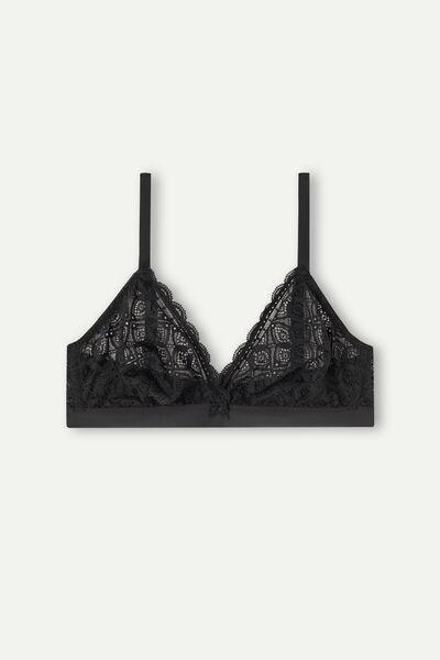 Black Emma Lace Triangle Bra, Black, medium