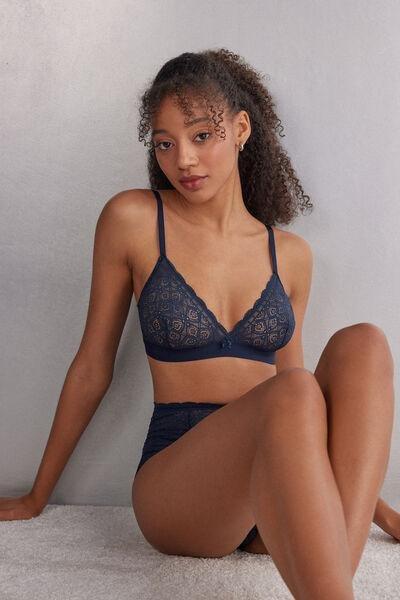 Navy Emma Lace Triangle Bra, Intense Blue, medium