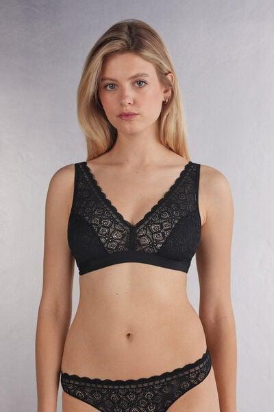 Black Lara Lace Triangle Bra, Black, large image number 1
