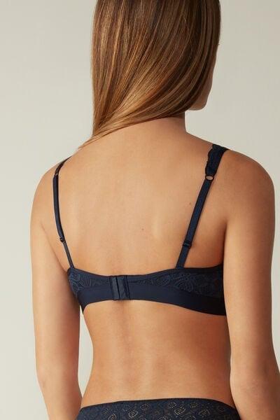 Navy Unpadded Lace Triangle Bra, Intense Blue, large image number 2