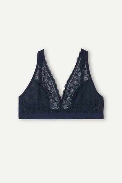 Navy Unpadded Lace Triangle Bra, Intense Blue, large image number 3