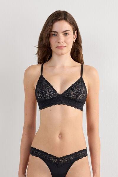 Black Emma Triangle Lace Bra, Black, medium