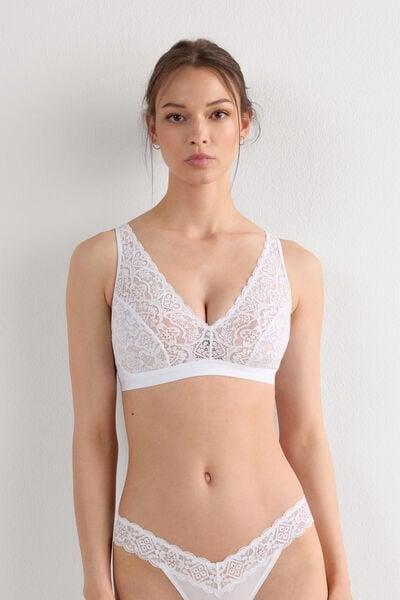 White Lara Lace Triangle Bra, White, large image number 1