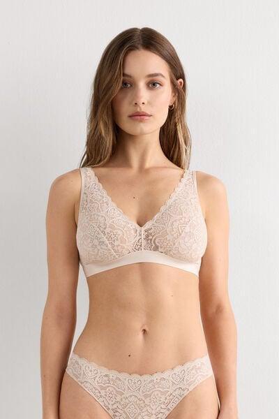 Cream Lara Lace Triangle Bra, Silk, large image number 1