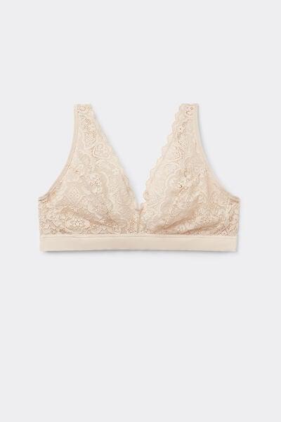 Cream Lara Lace Triangle Bra, Silk, large image number 3