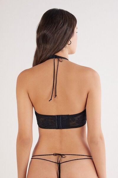 Black La Femme Fatale Elasticated Straps Lace Bra Top, Black, large image number 3