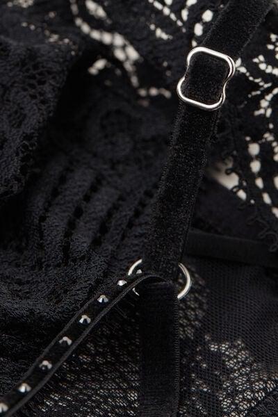 Black La Femme Fatale Elasticated Straps Lace Bra Top, Black, large image number 4