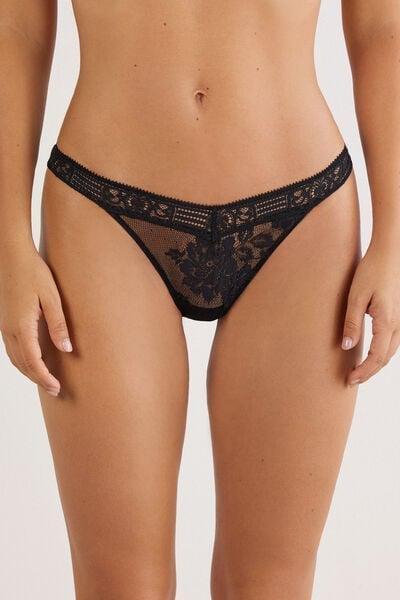 Black La Femme Fatale 80S-Style Brazilian Lace Briefs, Black, large image number 0