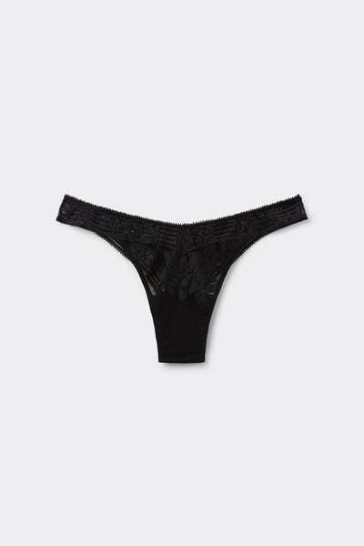 Black La Femme Fatale 80S-Style Brazilian Lace Briefs, Black, medium