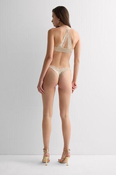 Beige 80S-Style Silk And Lace Brazilian Briefs, 5601_447J, large image number 2