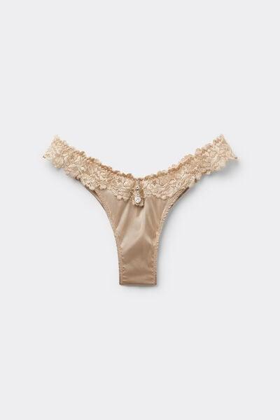Beige 80S-Style Silk And Lace Brazilian Briefs, 5601_447J, large image number 3