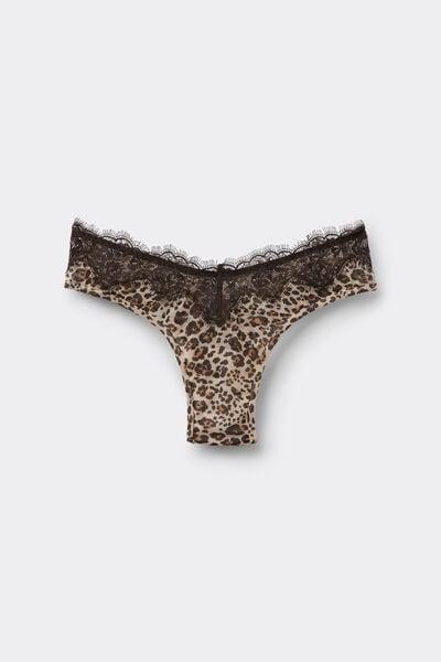 Brown Simply Iconic Animal Print 80S-Style Brazilian Briefs, 5601_061K, large image number 3