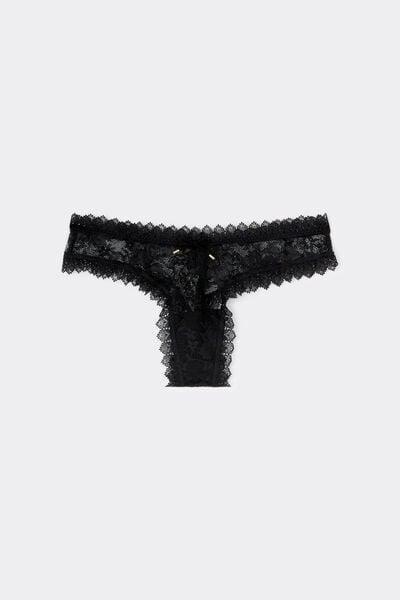 Black Tempting Treat 80S-Style Lace Brazilian Briefs, Black, large image number 3