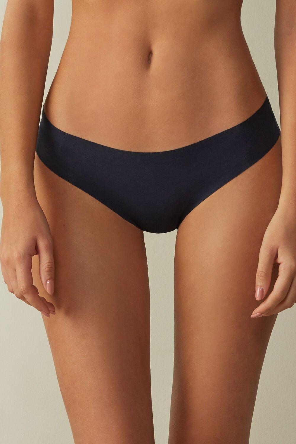 Navy Laser-Cut Cotton Brazilian Underwear, , large image number 1