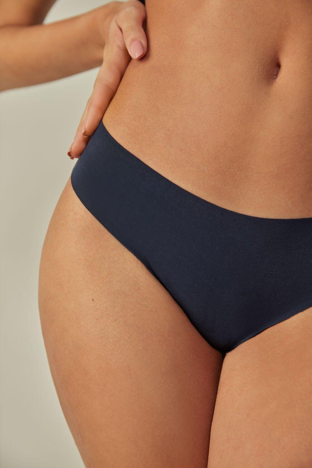 Navy Laser-Cut Cotton Brazilian Underwear, , large image number 2