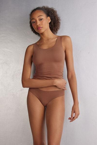 Beige Seamless Cotton Brazilian Briefs, Brown Mocha, large image number 0