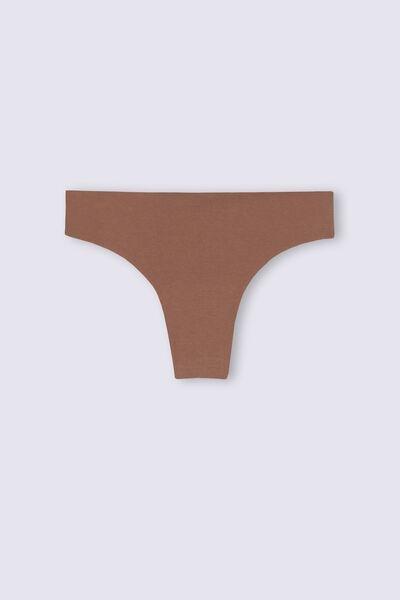 Beige Seamless Cotton Brazilian Briefs, , large image number 1