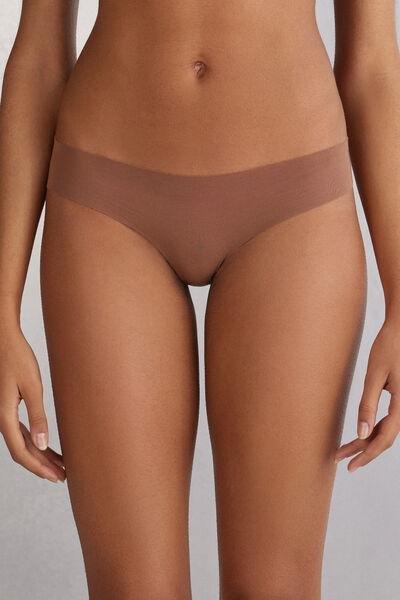Beige Seamless Cotton Brazilian Briefs, Brown Mocha, large image number 1