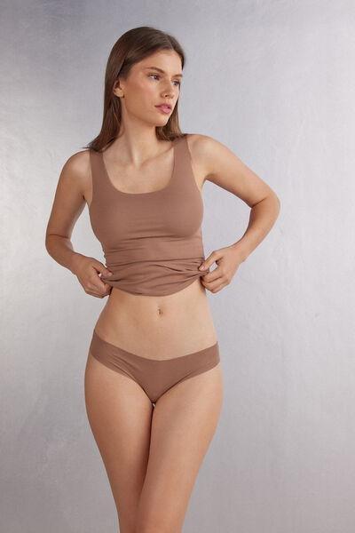 Beige Seamless Cotton Brazilian Briefs, , large image number 2