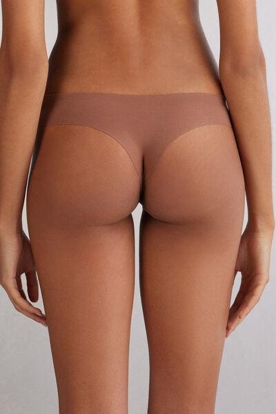 Beige Seamless Cotton Brazilian Briefs, Brown Mocha, large image number 2