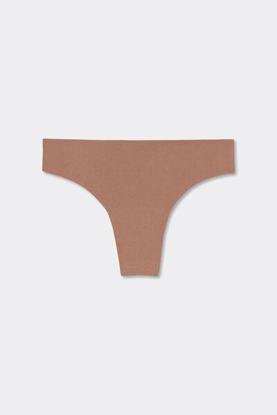 Beige Seamless Cotton Brazilian Briefs, Brown Mocha, large image number 3