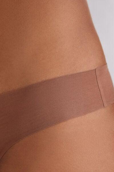 Beige Seamless Cotton Brazilian Briefs, Brown Mocha, large image number 5