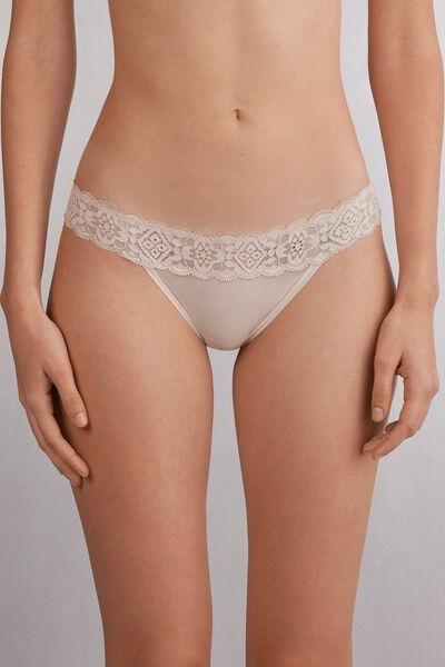 Beige Carioca Lace Brazilian Briefs, Silk, medium