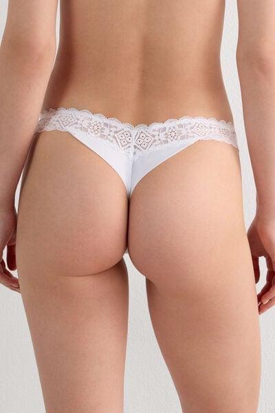 White Lace And Microfibre Brazilian Briefs, White, large image number 5