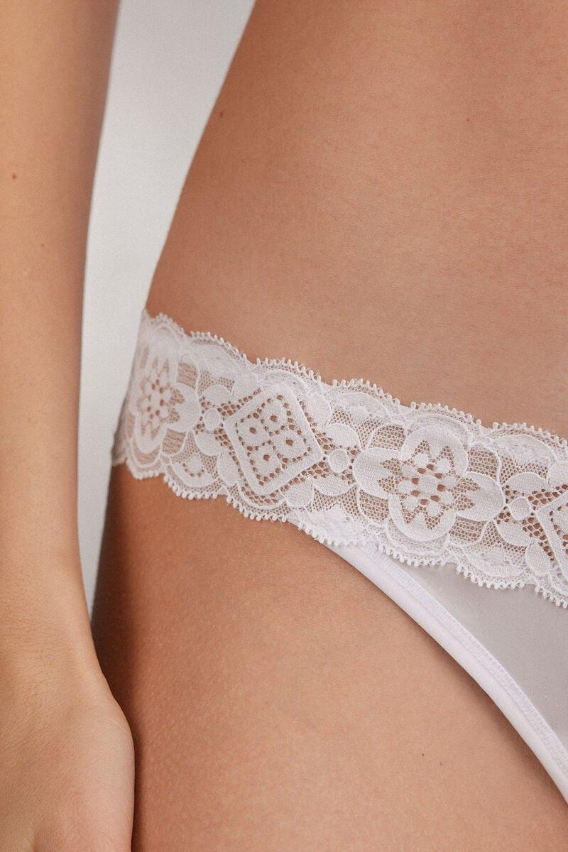 White Lace And Microfibre Brazilian Briefs, White, large image number 6