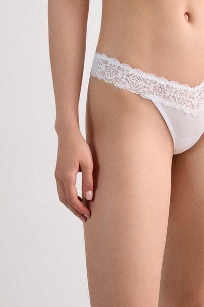 White Lace And Microfibre Brazilian Briefs, White, large image number 10