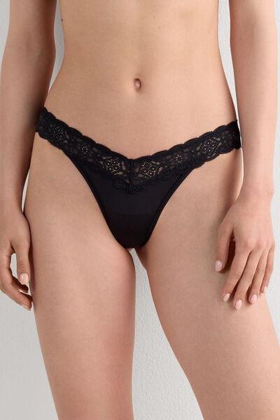 Black Microfibre Brazilian Briefs, Black, medium