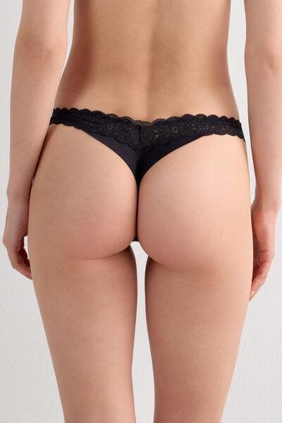 Black Microfibre Brazilian Briefs, Black, medium