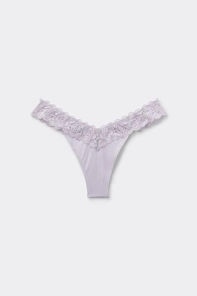 Lilac 80S-Style Lace And Microfibre Brazilian Briefs, 5601_056K, large image number 3