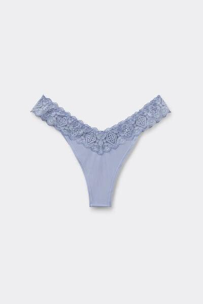 Blue 80S-Style Lace And Microfibre Brazilian Briefs, 5601_064K, large image number 3