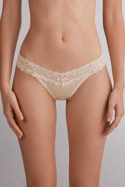 Cream Lace And Microfibre Brazilian Briefs, , large image number 1