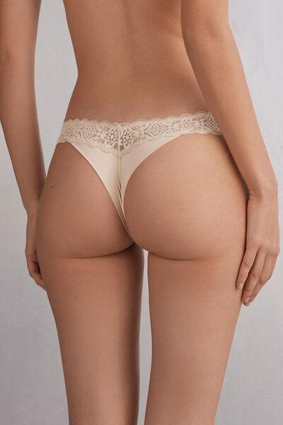 Cream Lace And Microfibre Brazilian Briefs, , large image number 5