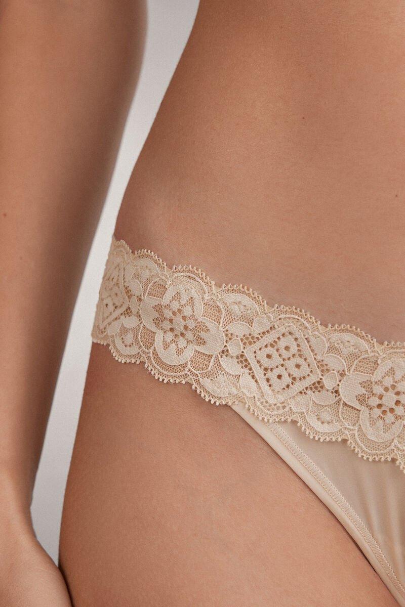 Cream Lace And Microfibre Brazilian Briefs, , large image number 7