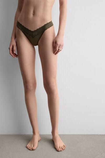 Green 80S-Style Lace And Microfibre Brazilian Briefs, 5601_660J, large image number 1