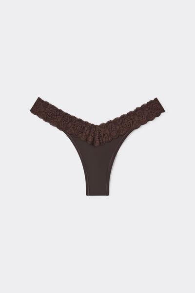 Brown 80S-Style Lace And Microfibre Brazilian Briefs, 5601_705J, large image number 2
