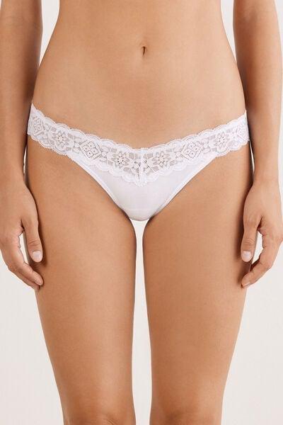 White 80S-Style Cotton Brazilian Briefs, White, large image number 1