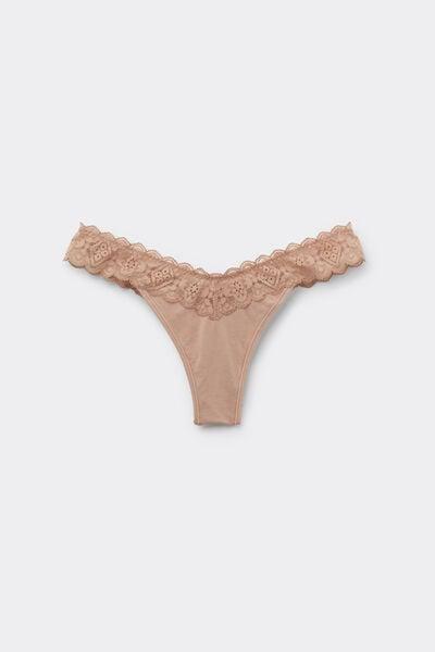 Beige 80S-Style Lace And Cotton Brazilian Briefs, Soft Beige, large image number 3