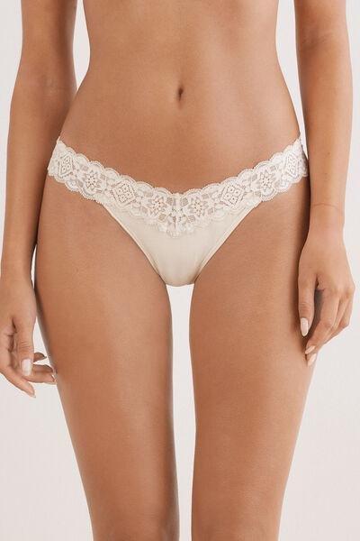 Cream 80S-Style Cotton Brazilian Briefs, Silk, large image number 0